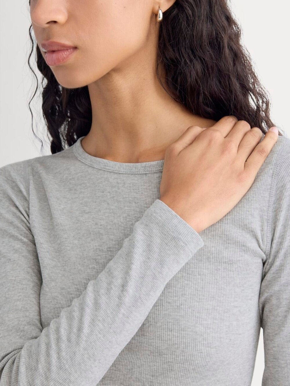 Everlane Luxe Supima Micro Rib Long Sleeve Crew Neck Shirt - Grey Large - Picture 6 of 11